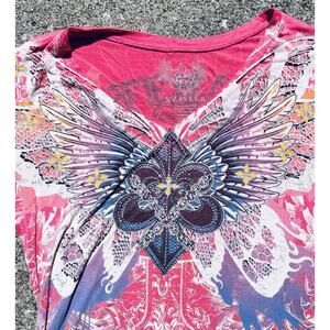 xzavier t shirt Women Junior Xl Pink Orange Wings Embellish USA owl face